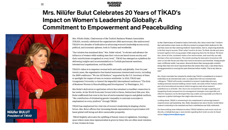 Statement by our President Niufer BuIut on the impact of women's leadership on global peace, as reported in the foreign press: